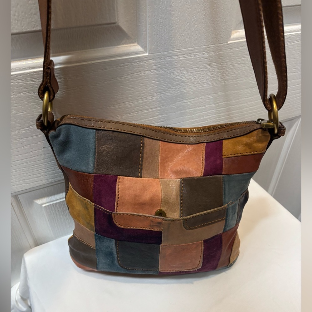 Fossil Multicolor Patchwork Shoulder Leather Bag … - image 5
